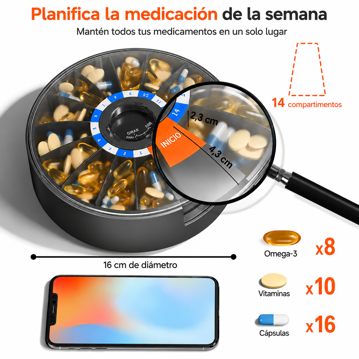 Dispensador Pastillas 14 Compartimentos